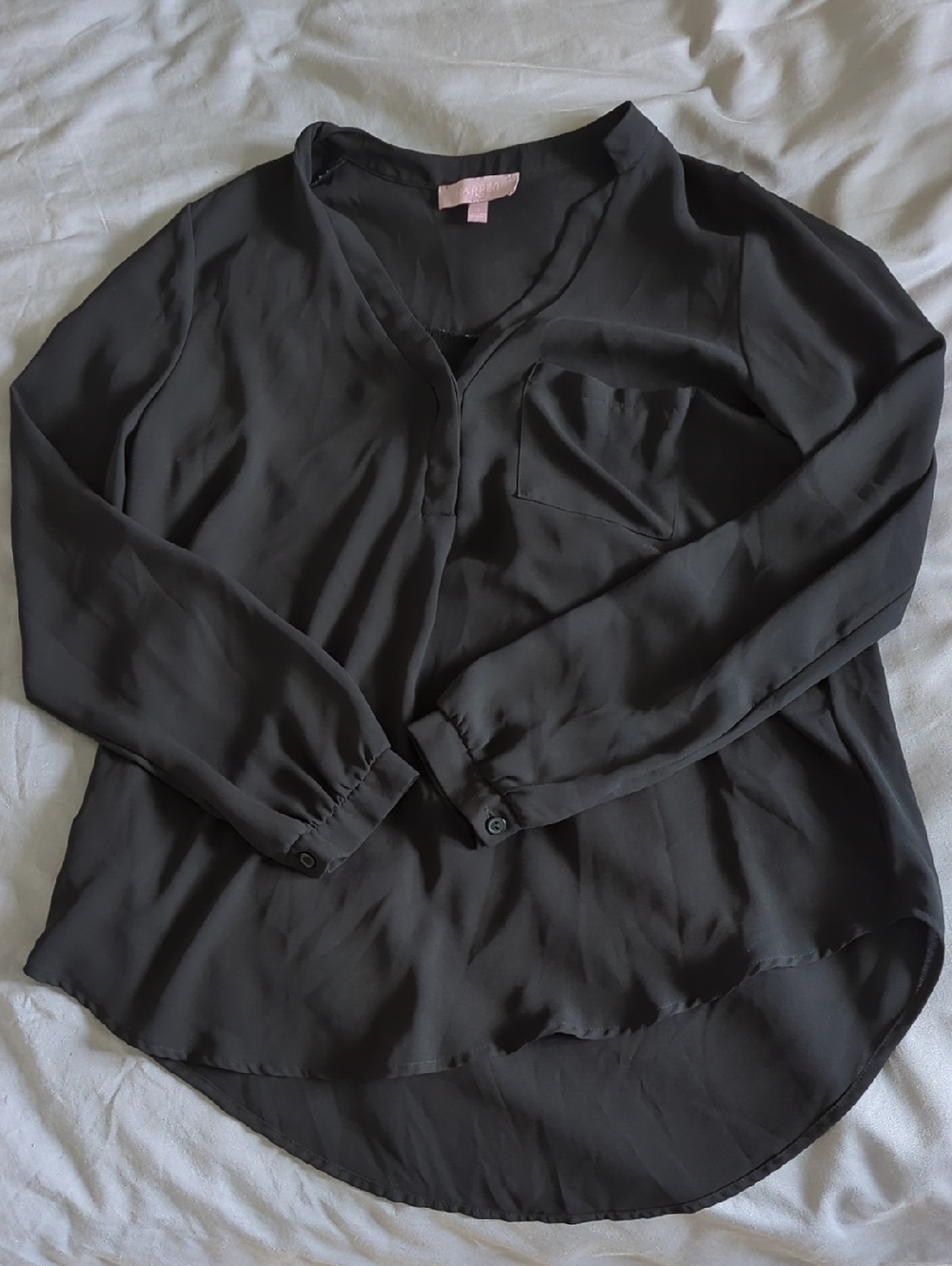 Harper - Black Sheer Long-Sleeve V-Neck Blouse